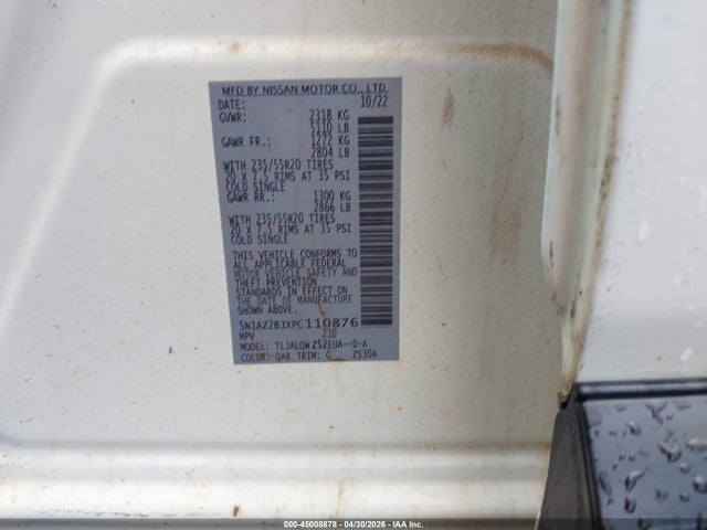 45008878 :رقم المزاد ، 5N1AZ2BJXPC110876 vin ، 2023 Nissan Murano Sv Fwd مزاد بيع
