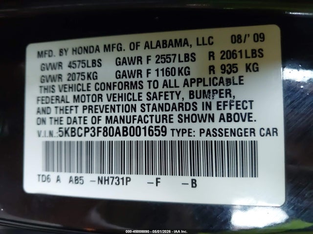 Продаж на аукціоні авто 2010 Honda Accord 3.5 Ex-l, vin: 5KBCP3F80AB001659, номер лоту: 45008890