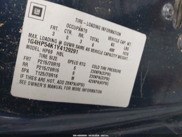 Aukcja sprzedaży 2000 Buick Lesabre Custom, vin: 1G4HP54K1Y4129291, numer aukcji: 45008899