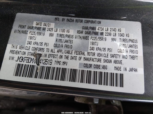 Aukcja sprzedaży 2021 Mazda Cx-5 Grand Touring, vin: JM3KFBDMXM0412519, numer aukcji: 45008900