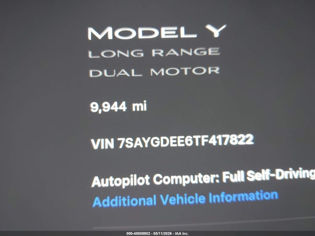 2026 Tesla Model Y All-wheel Drive/long Range Launch Series/premium All-wheel Drive მანქანა იყიდება აუქციონზე, vin: 7SAYGDEE6TF417822, აუქციონის ნომერი: 45008902
