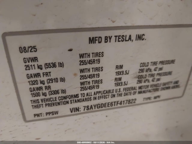 2026 Tesla Model Y All-wheel Drive/long Range Launch Series/premium All-wheel Drive მანქანა იყიდება აუქციონზე, vin: 7SAYGDEE6TF417822, აუქციონის ნომერი: 45008902