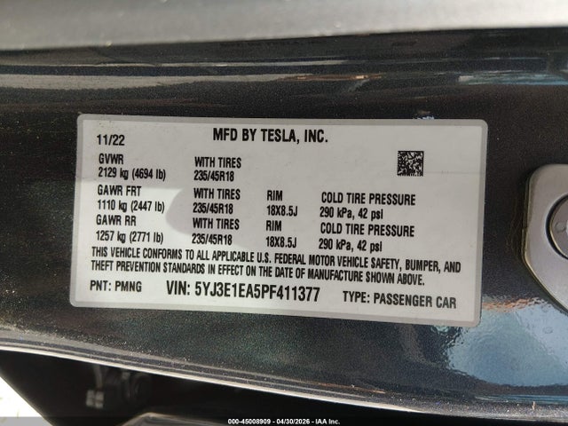 Tesla Model 3 Rear-wheel Drive 2023 5YJ3E1EA5PF411377 Image 9
