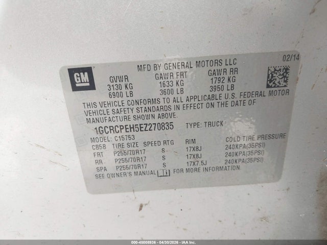 1GCRCPEH5EZ270835 Chevrolet Silverado 1500 Work Truck 1wt