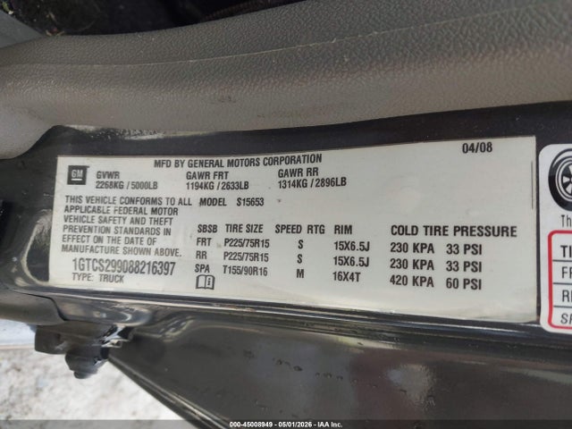 Aukcja sprzedaży 2008 Gmc Canyon Sl, vin: 1GTCS299088216397, numer aukcji: 45008949