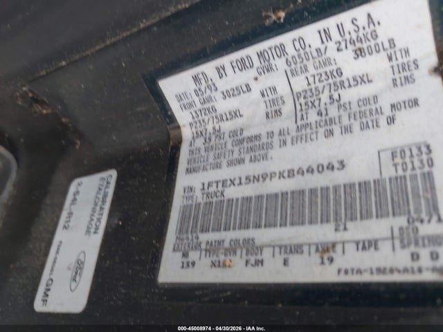 Aukcja sprzedaży 1993 Ford F150, vin: 1FTEX15N9PKB44043, numer aukcji: 45008974