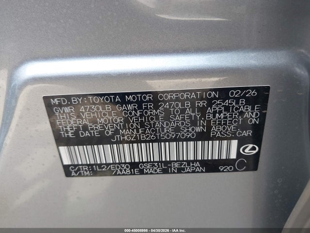 JTHGZ1B26T5097090 Lexus Is 350 F Sport