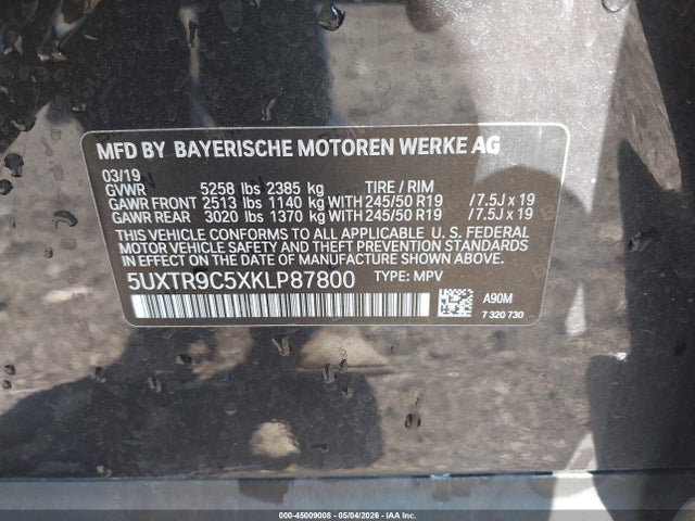 Продажа на аукционе авто 2019 Bmw X3 Xdrive30i, vin: 5UXTR9C5XKLP87800, номер лота: 45009008