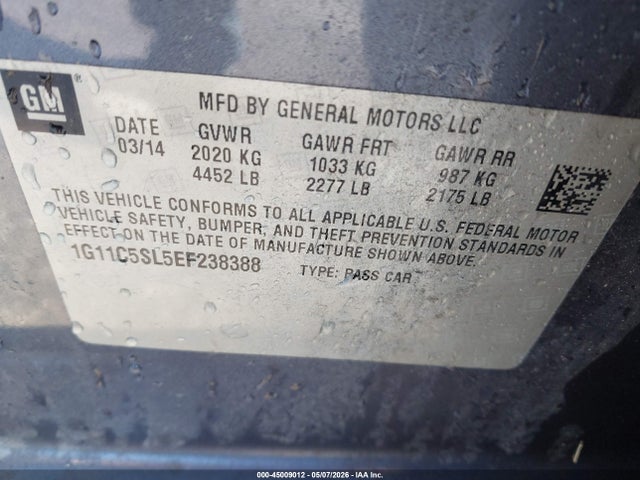 Aukcja sprzedaży 2014 Chevrolet Malibu 1lt, vin: 1G11C5SL5EF238388, numer aukcji: 45009012