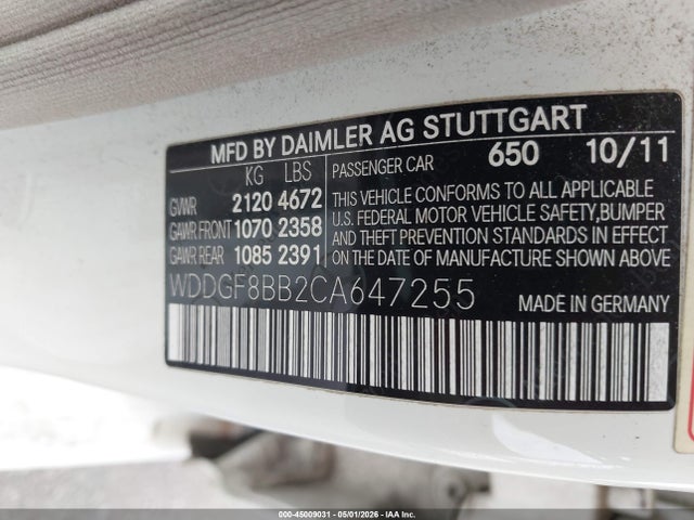 45009031 :رقم المزاد ، WDDGF8BB2CA647255 vin ، 2012 Mercedes-benz C 300 Sport 4matic مزاد بيع