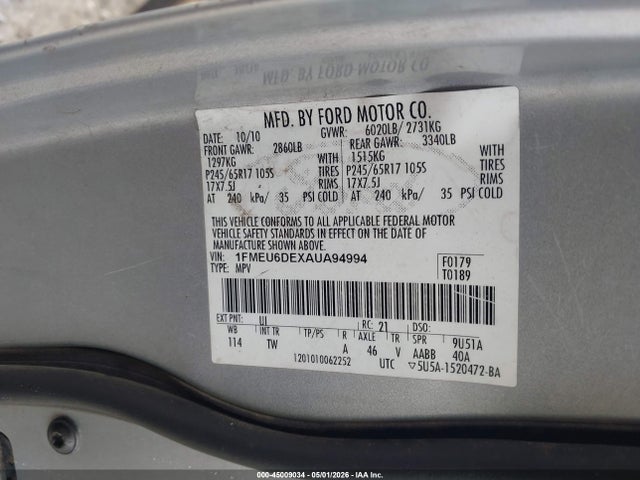 Aukcja sprzedaży 2010 Ford Explorer Xlt, vin: 1FMEU6DEXAUA94994, numer aukcji: 45009034