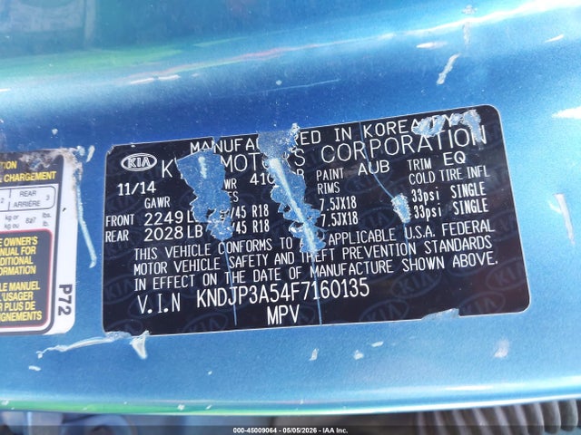 Aukcja sprzedaży 2015 Kia Soul +, vin: KNDJP3A54F7160135, numer aukcji: 45009064