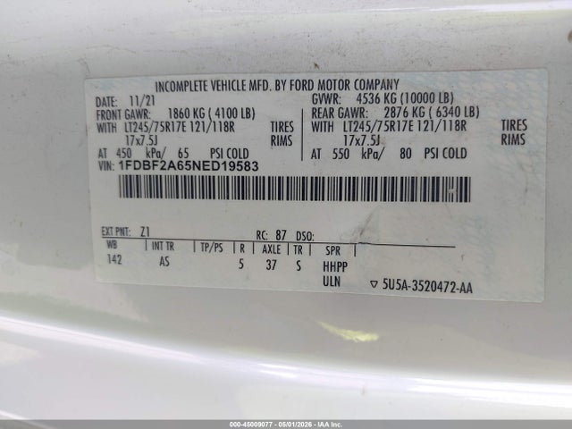 Ford F-250 Xl 2022 1FDBF2A65NED19583 Image 9