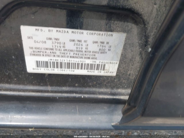 Aukcja sprzedaży 2008 Mazda Mazda3 I Touring Value, vin: JM1BK32F581144901, numer aukcji: 45009093