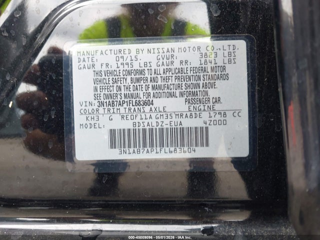 Продажа на аукционе авто 2015 Nissan Sentra Sv, vin: 3N1AB7AP1FL683604, номер лота: 45009096