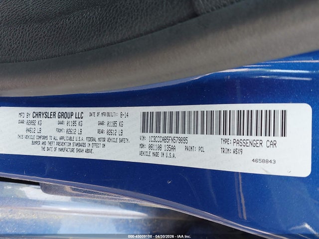 Продаж на аукціоні авто 2015 Chrysler 200 Limited, vin: 1C3CCCAB5FN579895, номер лоту: 45009100