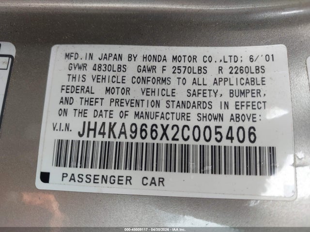 Aukcja sprzedaży 2002 Acura Rl 3.5, vin: JH4KA966X2C005406, numer aukcji: 45009117
