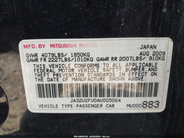 Продажа на аукционе авто 2010 Mitsubishi Lancer Es, vin: JA32U2FU0AU005064, номер лота: 45009126