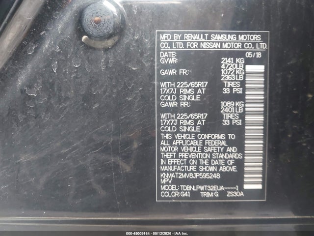 Aukcja sprzedaży 2018 Nissan Rogue S, vin: KNMAT2MV8JP595248, numer aukcji: 45009164