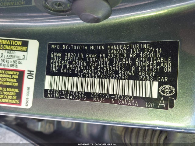 Продажа на аукционе авто 2014 Toyota Corolla S Plus, vin: 2T1BURHEXEC222799, номер лота: 45009176