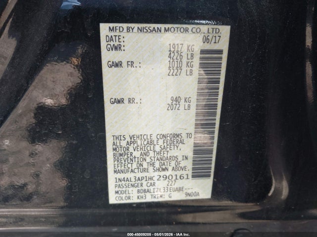 Aukcja sprzedaży 2017 Nissan Altima 2.5 Sv, vin: 1N4AL3AP1HC290161, numer aukcji: 45009205