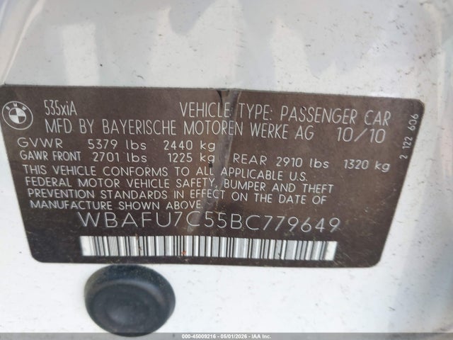 Продаж на аукціоні авто 2011 Bmw 535i Xdrive, vin: WBAFU7C55BC779649, номер лоту: 45009216