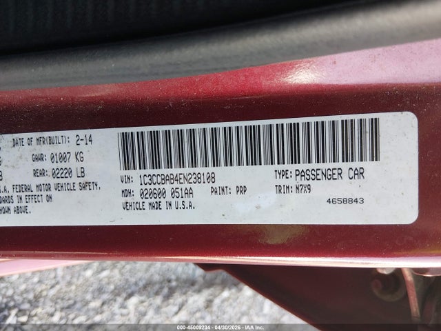 45009234 :رقم المزاد ، 1C3CCBAB4EN238108 vin ، 2014 Chrysler 200 Lx مزاد بيع
