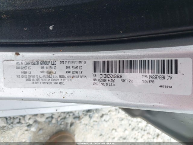 2012 Chrysler 200 Touring მანქანა იყიდება აუქციონზე, vin: 1C3CCBBB5CN278838, აუქციონის ნომერი: 45009236