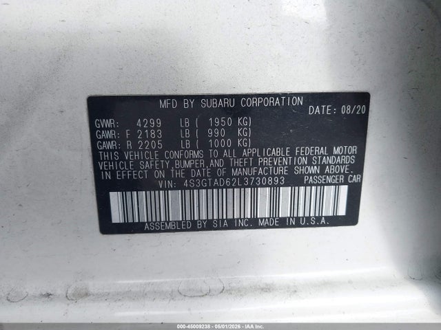 Продаж на аукціоні авто 2020 Subaru Impreza Premium 5-door, vin: 4S3GTAD62L3730893, номер лоту: 45009238
