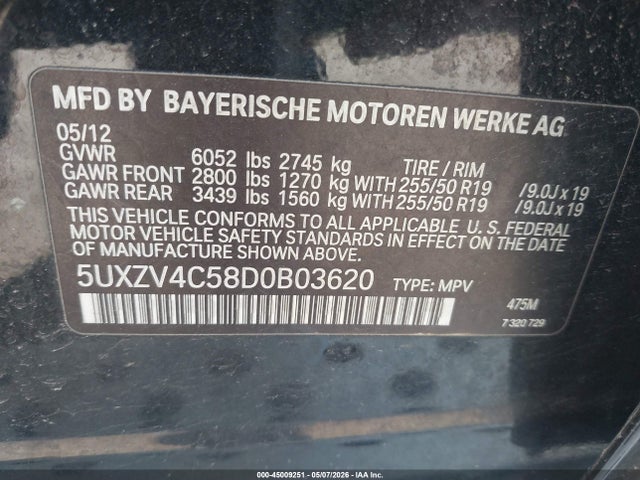 Aukcja sprzedaży 2013 Bmw X5 Xdrive35i/xdrive35i Premium/xdrive35i Sport Activity, vin: 5UXZV4C58D0B03620, numer aukcji: 45009251