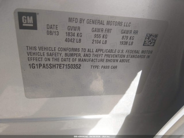 Aukcja sprzedaży 2014 Chevrolet Cruze Ls Auto, vin: 1G1PA5SH7E7150352, numer aukcji: 45009258