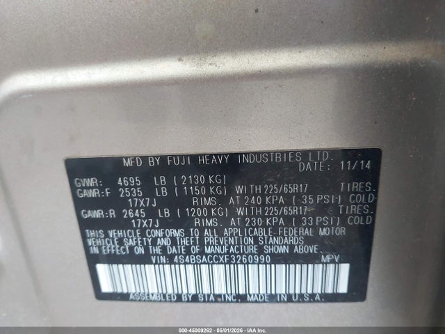 4S4BSACCXF3260990 Subaru Outback 2.5i Premium