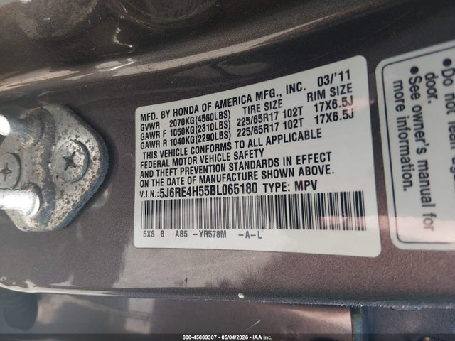 45009307 :رقم المزاد ، 5J6RE4H55BL065180 vin ، 2011 Honda Cr-v Ex مزاد بيع