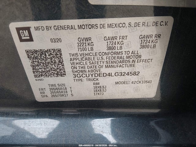 3GCUYDED4LG324582 Chevrolet Silverado 1500 4wd Short Bed Lt