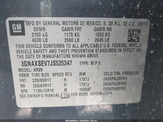 Chevrolet EQUINOX LT 2018 3GNAXSEV7JS525347 Image 9