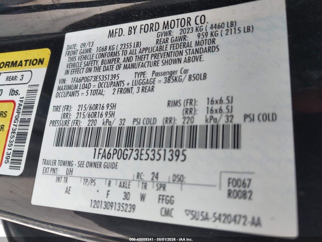 Продажа на аукционе авто 2014 Ford Fusion S, vin: 1FA6P0G73E5351395, номер лота: 45009341