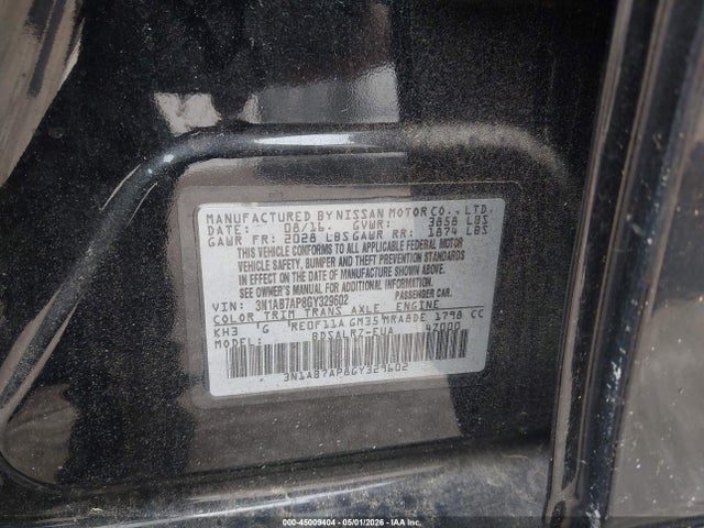 45009404 :رقم المزاد ، 3N1AB7AP8GY329602 vin ، 2016 Nissan Sentra Sr مزاد بيع