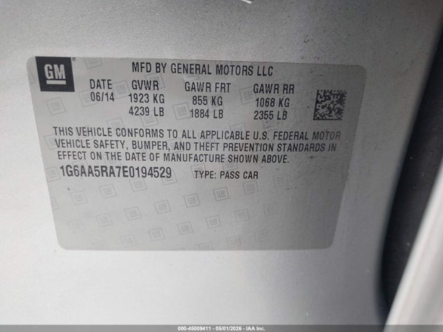 Продаж на аукціоні авто 2014 Cadillac Ats Standard, vin: 1G6AA5RA7E0194529, номер лоту: 45009411