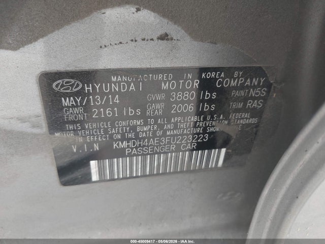 45009417 :رقم المزاد ، KMHDH4AE3FU223223 vin ، 2015 Hyundai Elantra Limited مزاد بيع