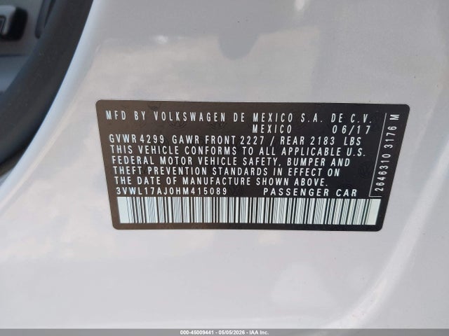 Продаж на аукціоні авто 2017 Volkswagen Jetta 1.8t Sel/1.8t Sel Premium, vin: 3VWL17AJ0HM415089, номер лоту: 45009441