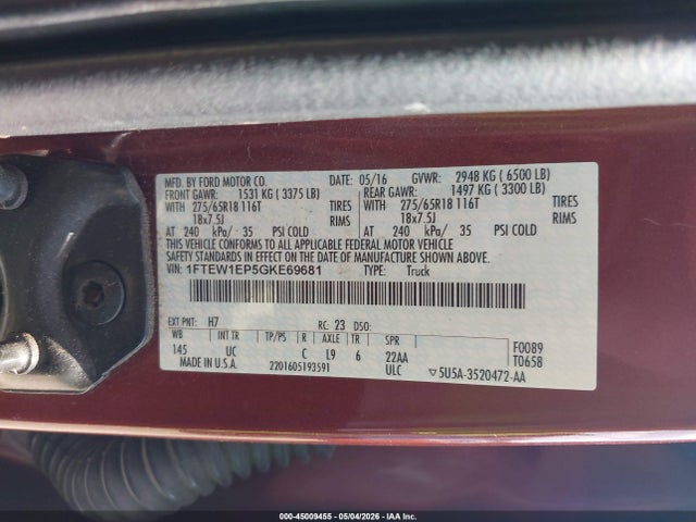 Aukcja sprzedaży 2016 Ford F-150 Xlt, vin: 1FTEW1EP5GKE69681, numer aukcji: 45009455