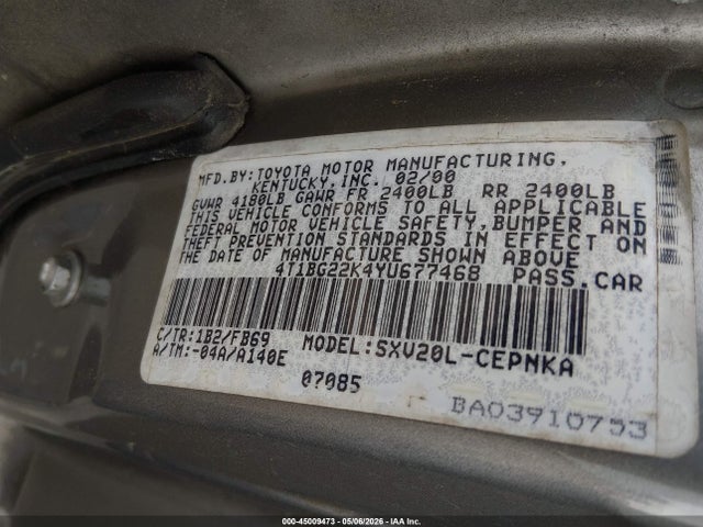Aukcja sprzedaży 2000 Toyota Camry Le, vin: 4T1BG22K4YU677468, numer aukcji: 45009473