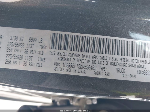 Aukcja sprzedaży 2019 Ram 1500 Big Horn/lone Star  4x2 5'7 Box, vin: 1C6RREFT5KN590463, numer aukcji: 45009494