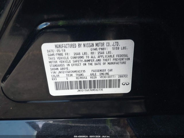 45009524 :رقم المزاد ، JN1EV7AR7KM592735 vin ، 2019 Infiniti Q50 3.0t Luxe مزاد بيع