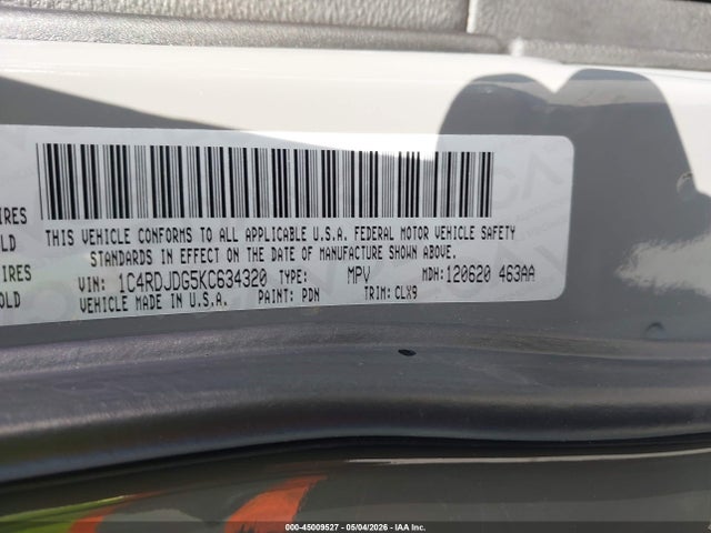 2019 Dodge Durango Gt Plus Awd მანქანა იყიდება აუქციონზე, vin: 1C4RDJDG5KC634320, აუქციონის ნომერი: 45009527