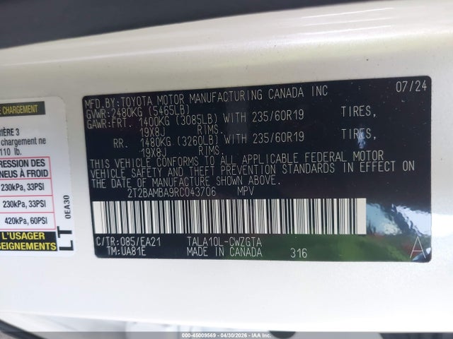 Aukcja sprzedaży 2024 Lexus Rx 350 Premium, vin: 2T2BAMBA9RC043706, numer aukcji: 45009569