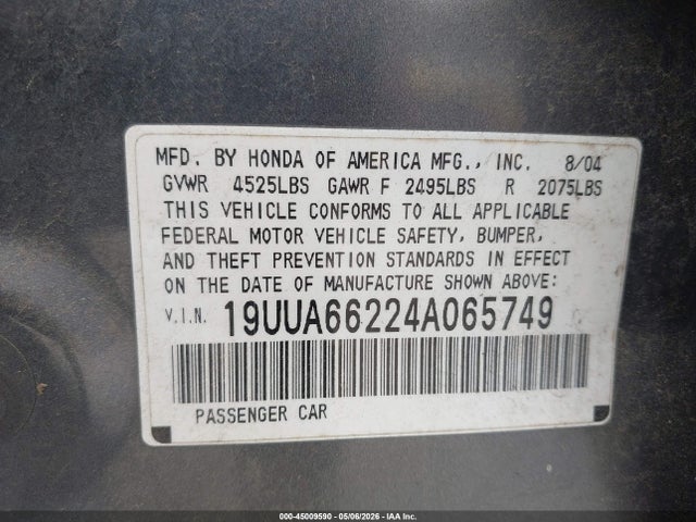 45009590 :رقم المزاد ، 19UUA66224A065749 vin ، 2004 Acura Tl مزاد بيع