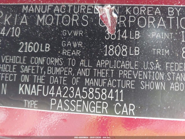 Auction sale of the 2010 Kia Forte Ex, vin: KNAFU4A23A5858411, lot number: 45009604