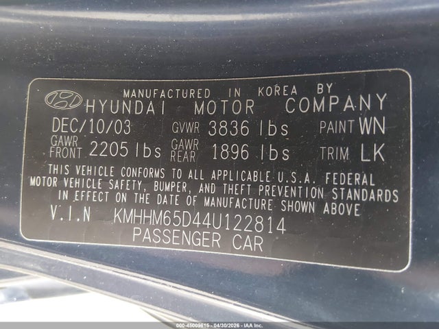 Продаж на аукціоні авто 2004 Hyundai Tiburon, vin: KMHHM65D44U122814, номер лоту: 45009615