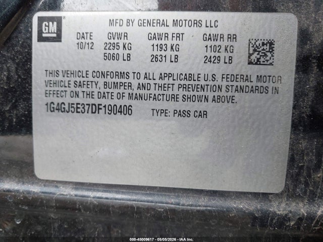 Продаж на аукціоні авто 2013 Buick Lacrosse Touring Group, vin: 1G4GJ5E37DF190406, номер лоту: 45009617